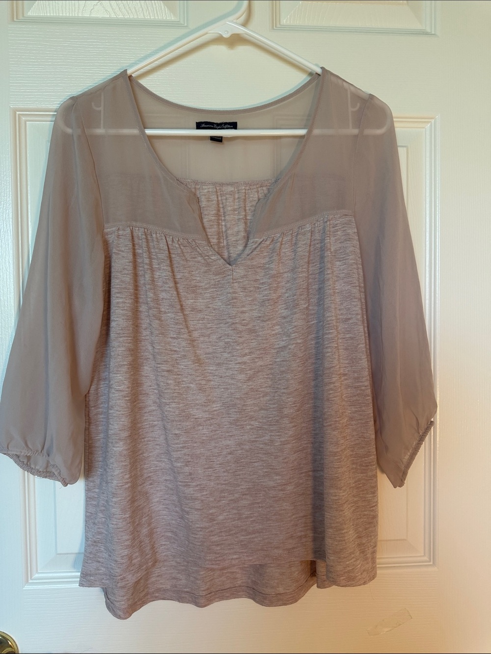 Americans Eagle Outfitters Women’s Sheer Yoke Knit Blouse - Taupe